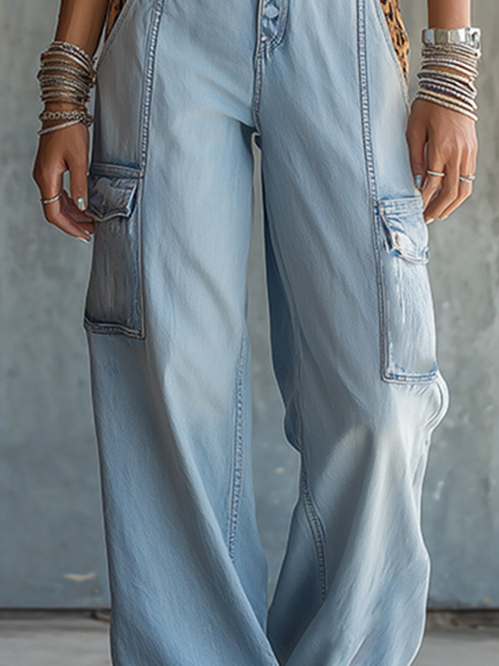 Stefanie - Overall Western im Retro-Stil aus Jeansstoff Leopardenmuster