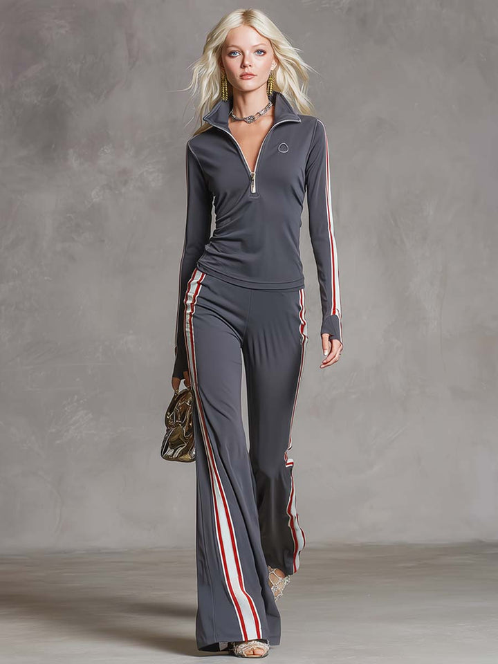 Mina - Elegantes Hosen-Ensemble im Retro-Stil aus technischem Gewebe mit Reißverschluss und Kragen