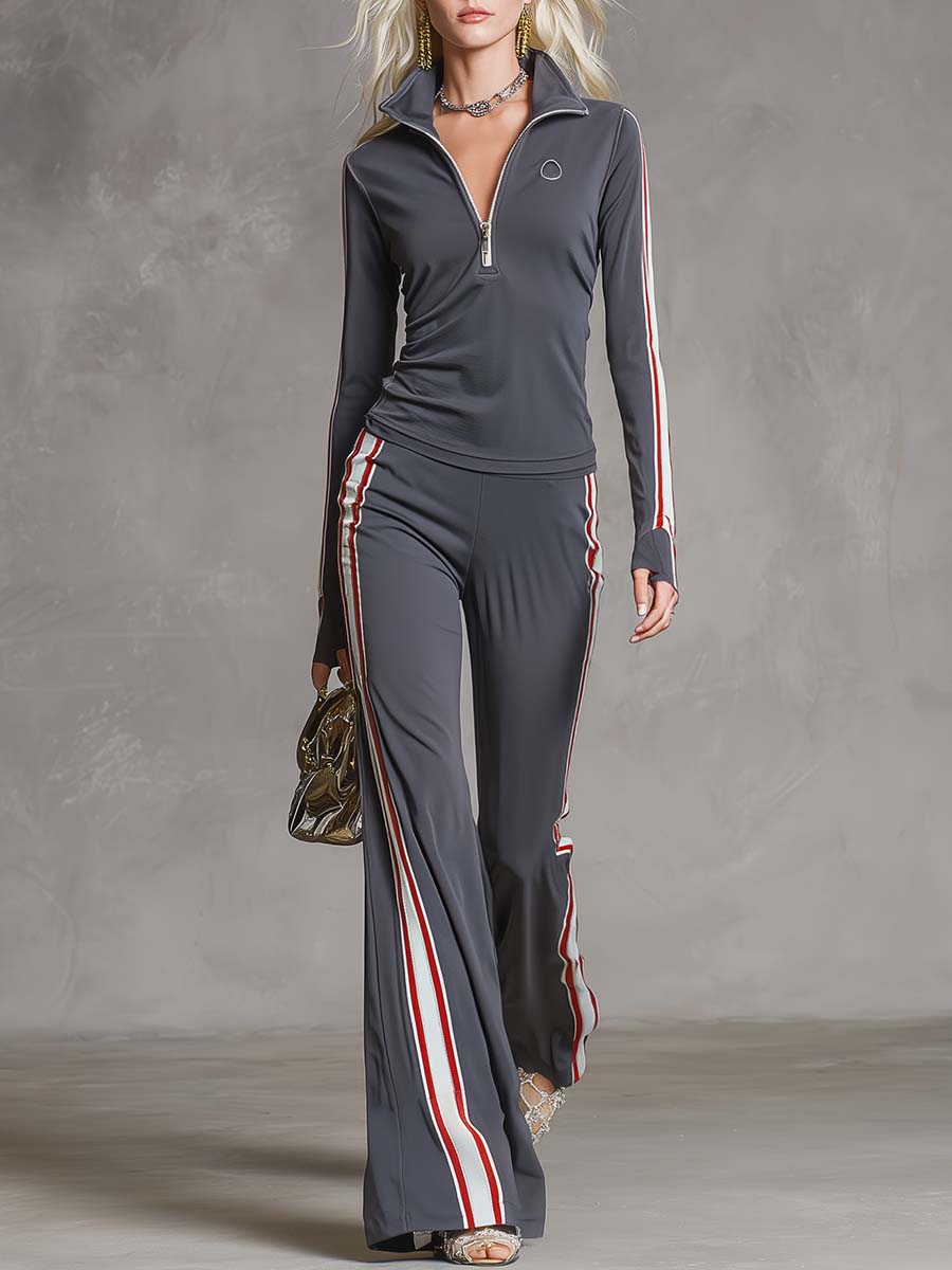 Mina - Elegantes Hosen-Ensemble im Retro-Stil aus technischem Gewebe mit Reißverschluss und Kragen