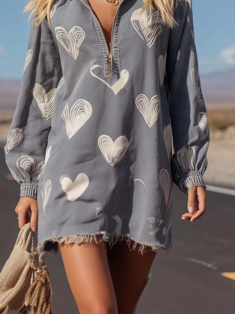 Kristina - Minikleid lässig Retro aus Jeansstoff mit Reißverschluss und Kragen