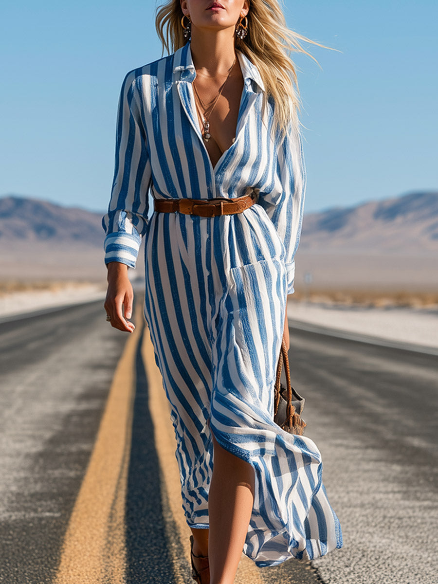 Vanessa - Maxikleid Western sportlich aus technischem Gewebe gestreift