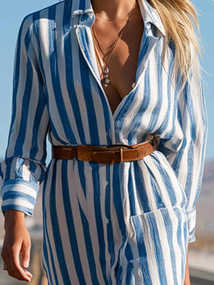 Vanessa - Maxikleid Western sportlich aus technischem Gewebe gestreift