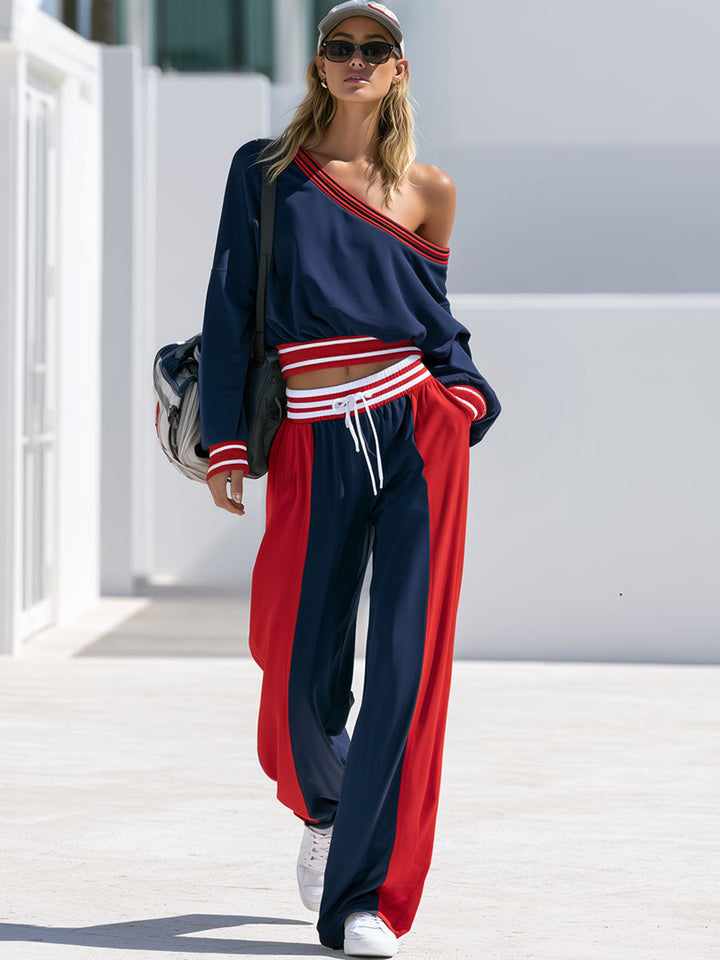 Anneliese - Lässiges Hosen-Ensemble Retro aus technischem Gewebe im Farbblock-Design schulterfrei