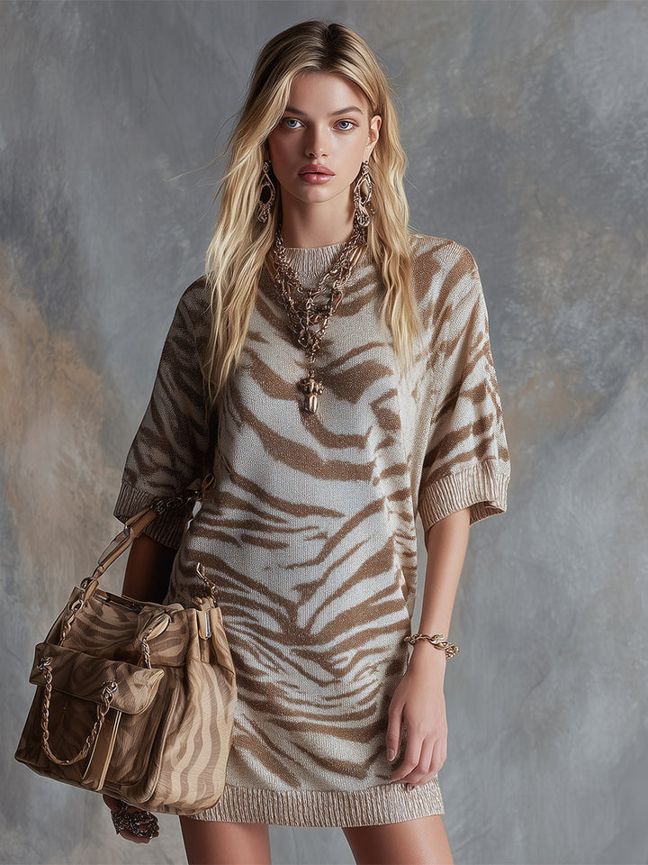 Dagmar - Elegantes Minikleid Retro aus Strick Zebramuster