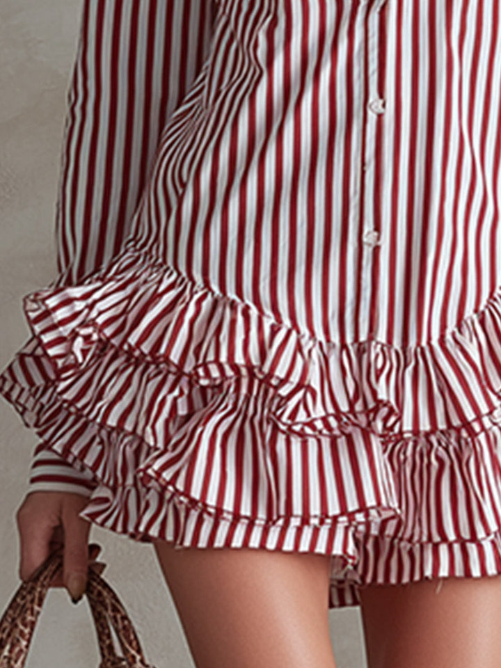 Hanni - Elegantes Minikleid Retro aus technischem Gewebe gestreift mit Volants