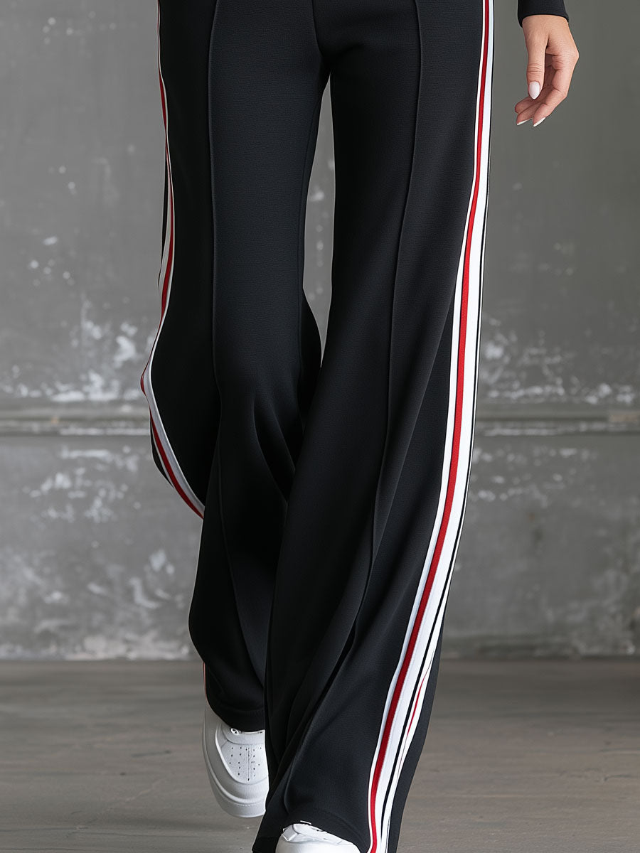 Rosalie - Sportliches Hosen-Ensemble im Retro-Stil aus technischem Gewebe im Farbblock-Design mit Kragen