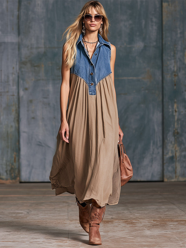 Solveig - Elegantes Maxikleid sportlich aus Jeansstoff