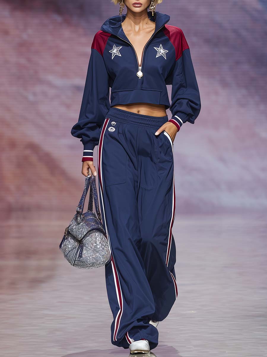 Lieselotte - Hosen-Ensemble Western im Retro-Stil aus technischem Gewebe mit Sternen und Reißverschluss und V-Ausschnitt und ärmellosem Schnitt