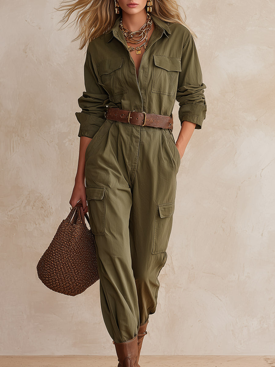 Susi - Overall sportlich im Retro-Stil aus technischem Gewebe mit Taschen