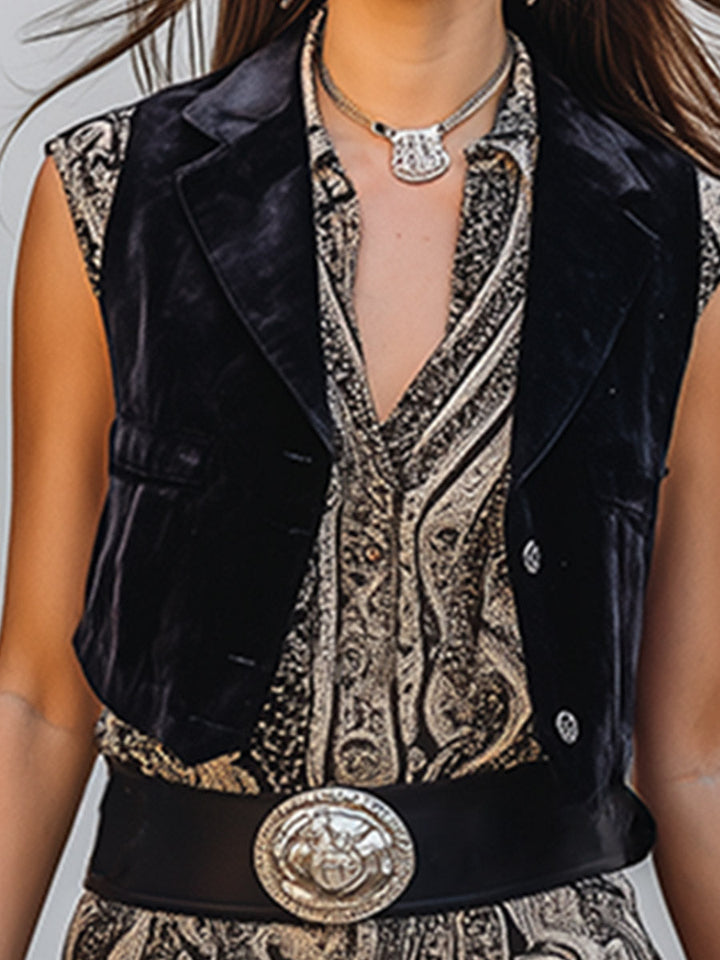 Margarete - Maxikleid Western im Retro-Stil aus Chiffon ärmellos