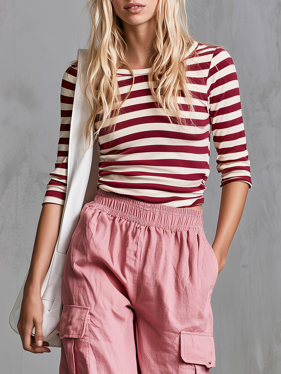 Tabea - Ensemble mit shorts lässig Retro aus Leinen gestreift
