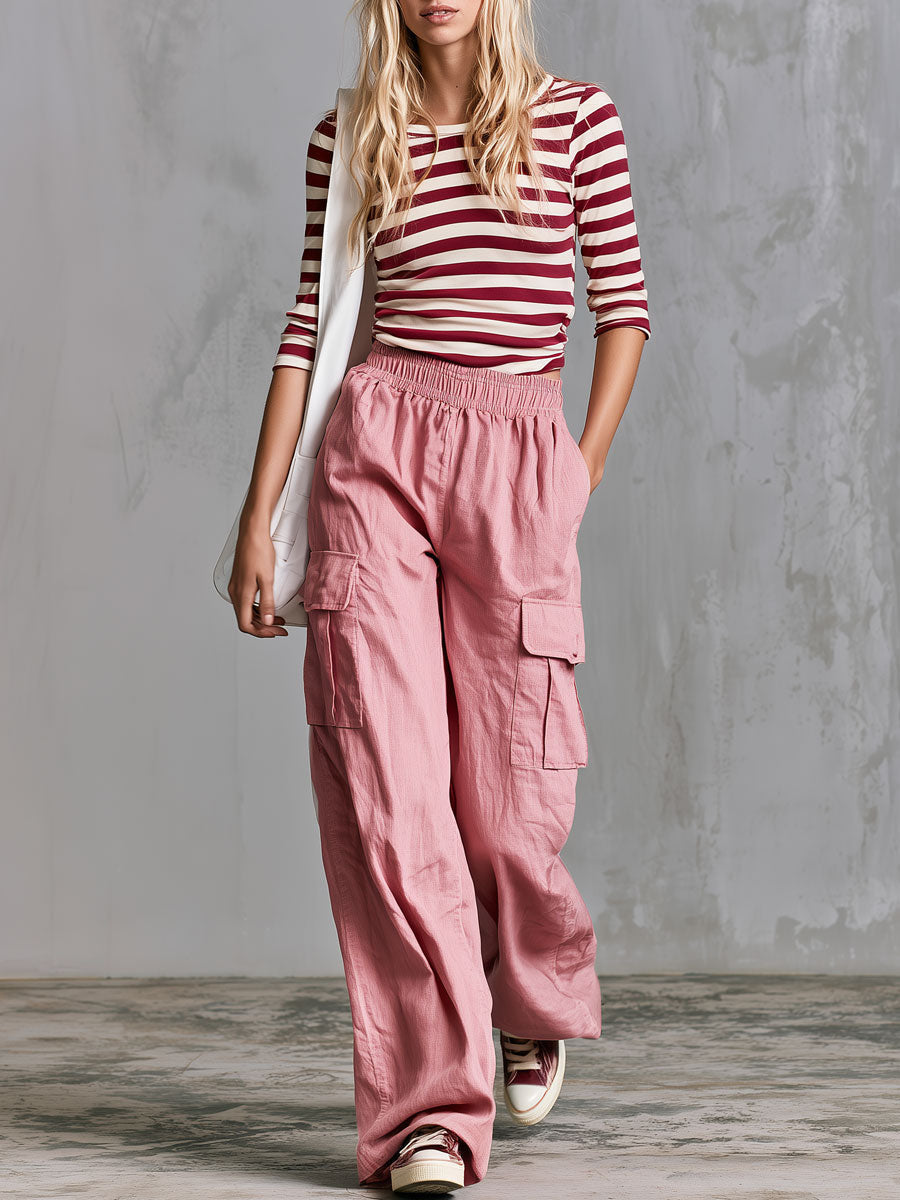 Tabea - Ensemble mit shorts lässig Retro aus Leinen gestreift
