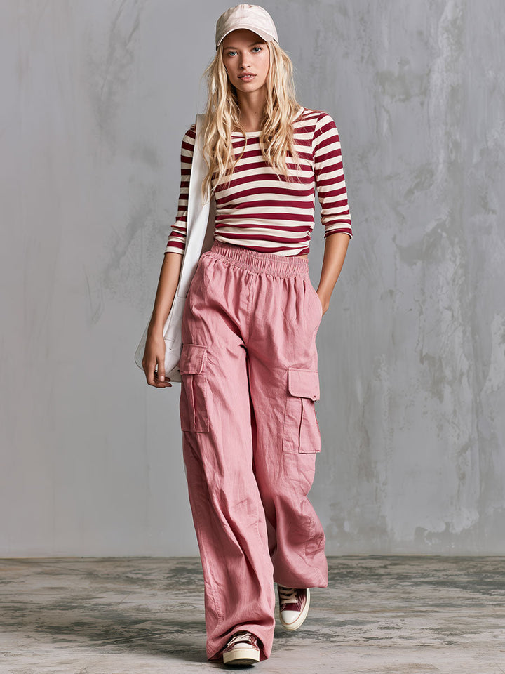 Tabea - Ensemble mit shorts lässig Retro aus Leinen gestreift