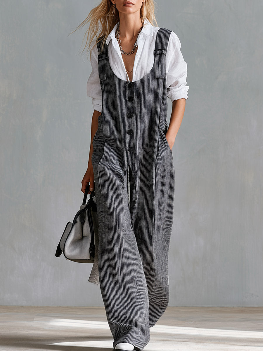 Marion - Sportliches elegantes Hosen-Ensemble aus technischem Gewebe gestreift mit Linie feminin