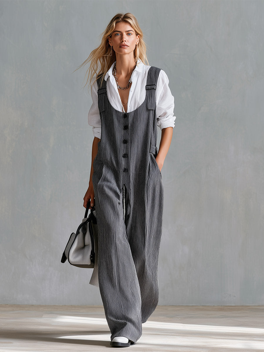 Marion - Sportliches elegantes Hosen-Ensemble aus technischem Gewebe gestreift mit Linie feminin