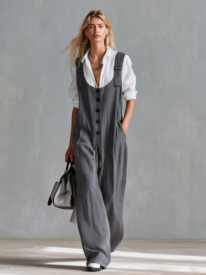 Marion - Sportliches elegantes Hosen-Ensemble aus technischem Gewebe gestreift mit Linie feminin