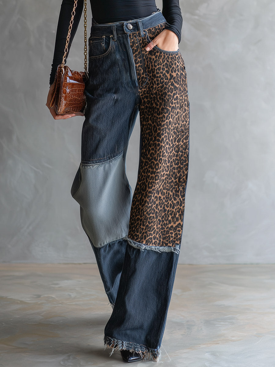 Stefanie - Hose Retro für den Alltag aus Jeansstoff Leopardenmuster