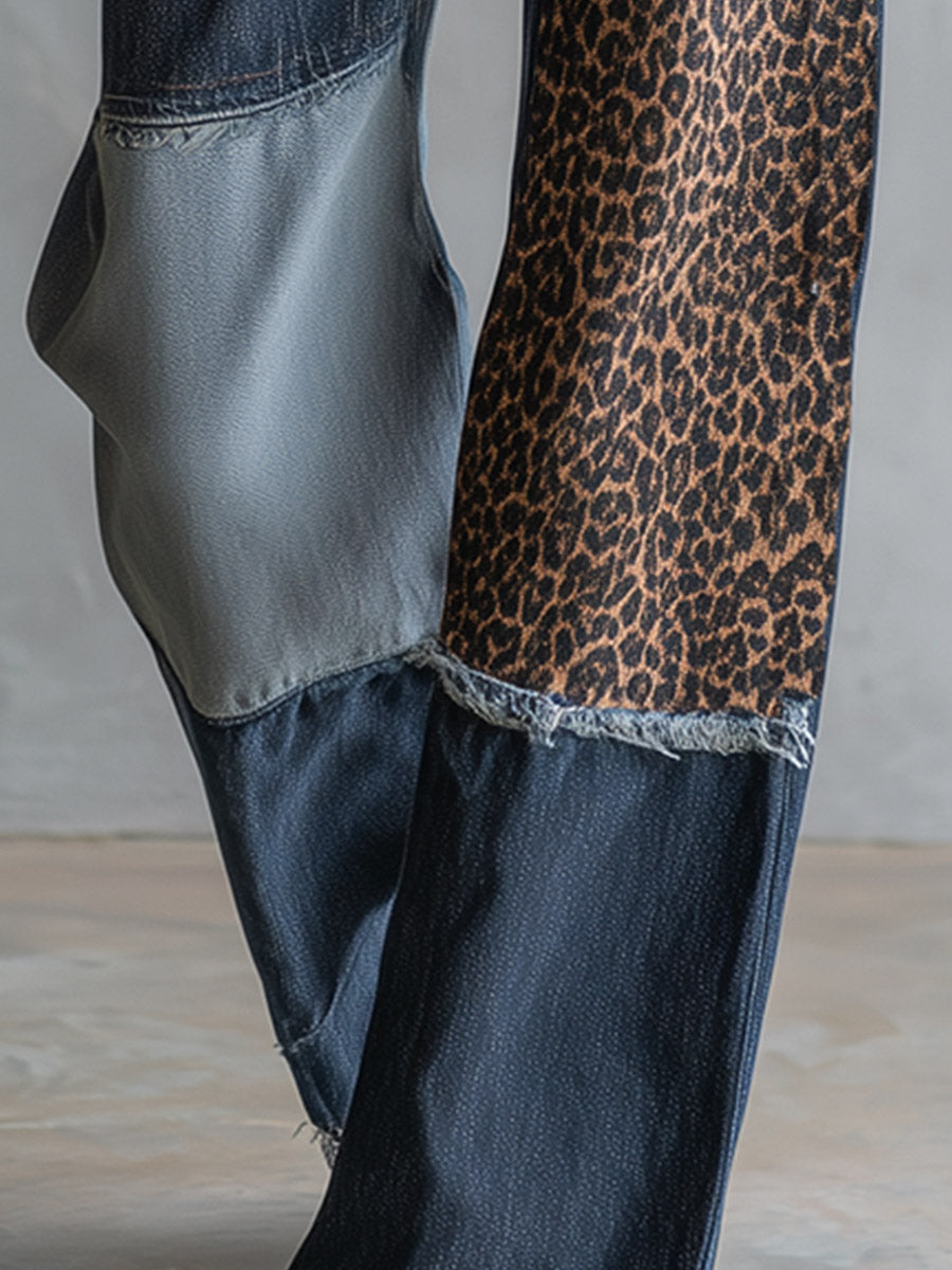 Stefanie - Hose Retro für den Alltag aus Jeansstoff Leopardenmuster