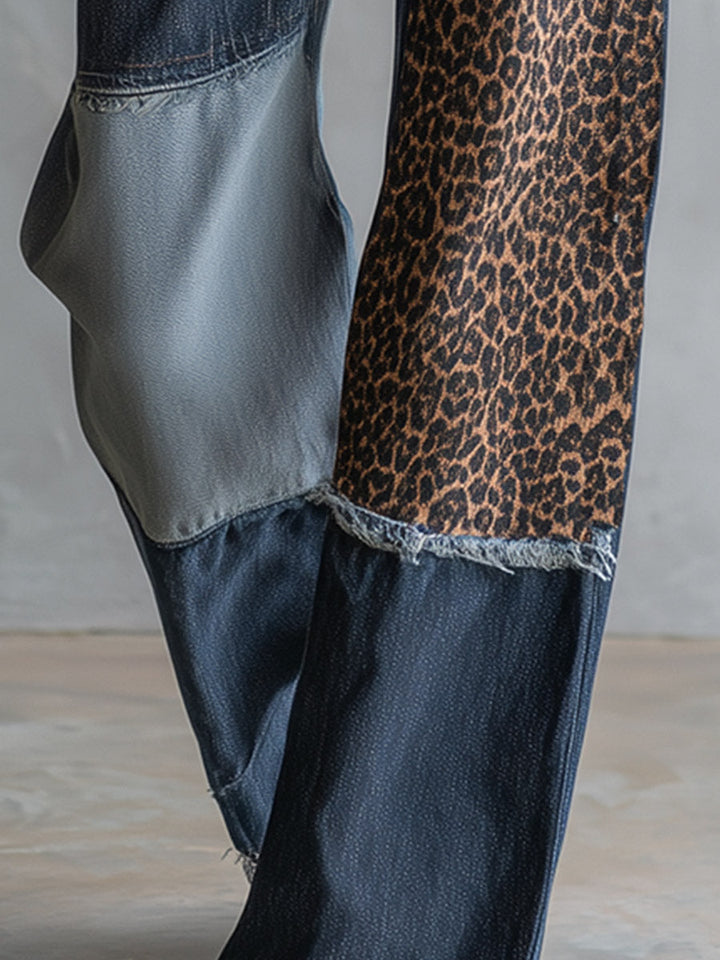 Stefanie - Hose Retro für den Alltag aus Jeansstoff Leopardenmuster