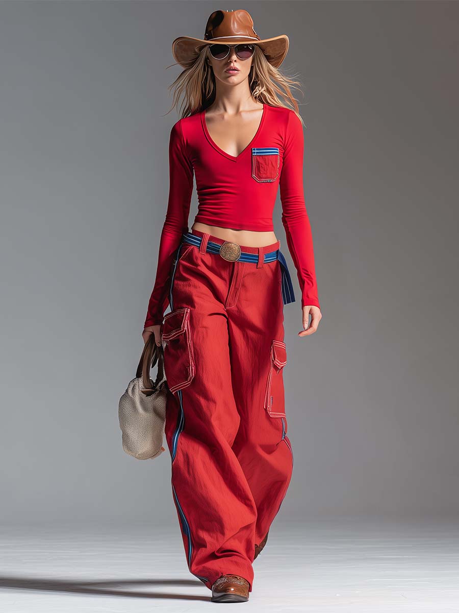 Marlies - Hosen-Ensemble Western im Retro-Stil aus technischem Gewebe mit V-Ausschnitt