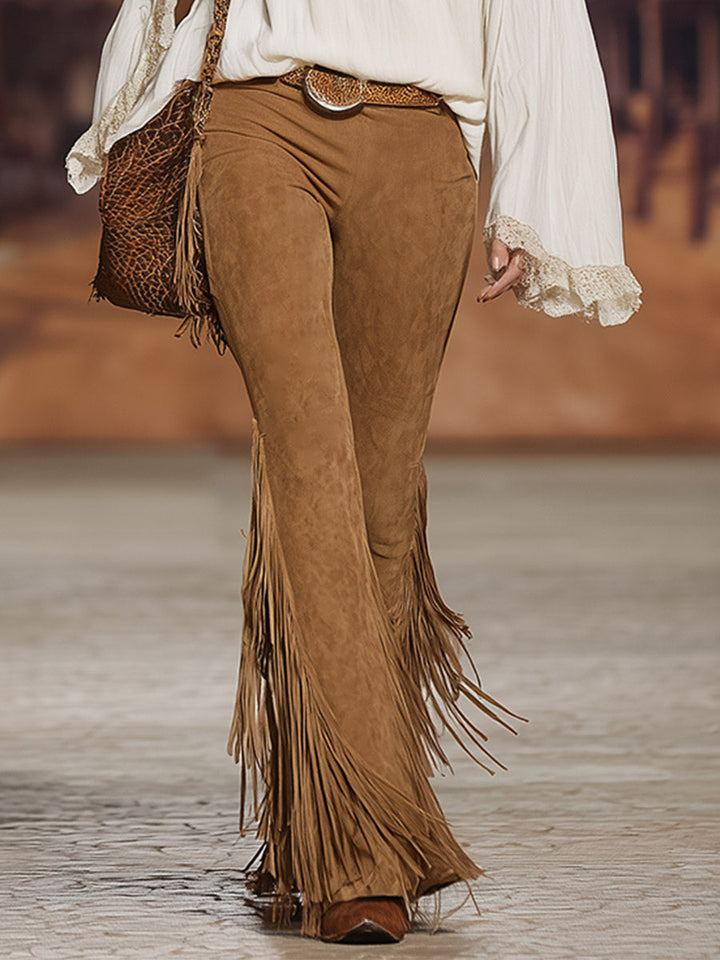 Katrin - Hose Western im Retro-Stil aus Kunstwildleder mit Fransen