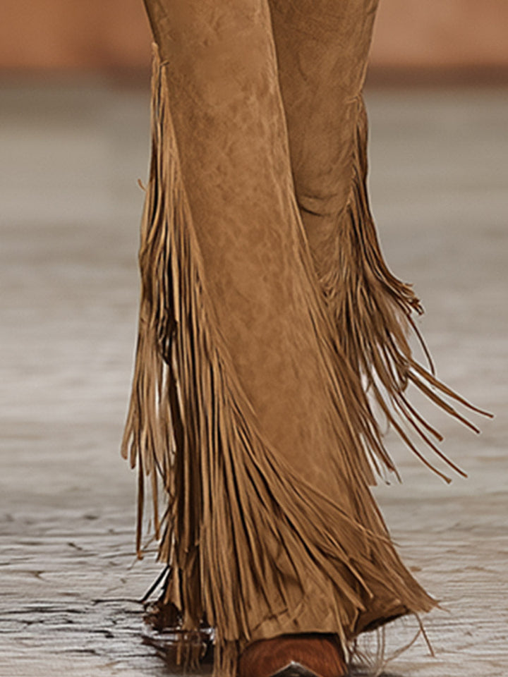 Katrin - Hose Western im Retro-Stil aus Kunstwildleder mit Fransen