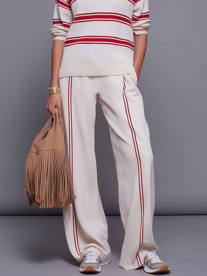 Brigitte - Hosen-Ensemble Western im Retro-Stil aus Strick gestreift mit V-Ausschnitt