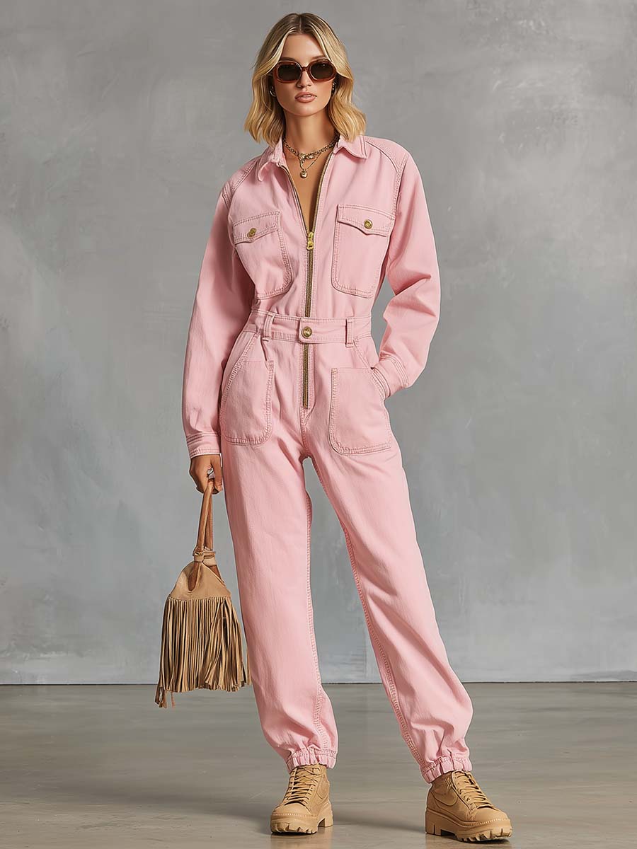 Angelika - Overall Western im Retro-Stil aus Jeansstoff mit Reißverschluss und Kragen