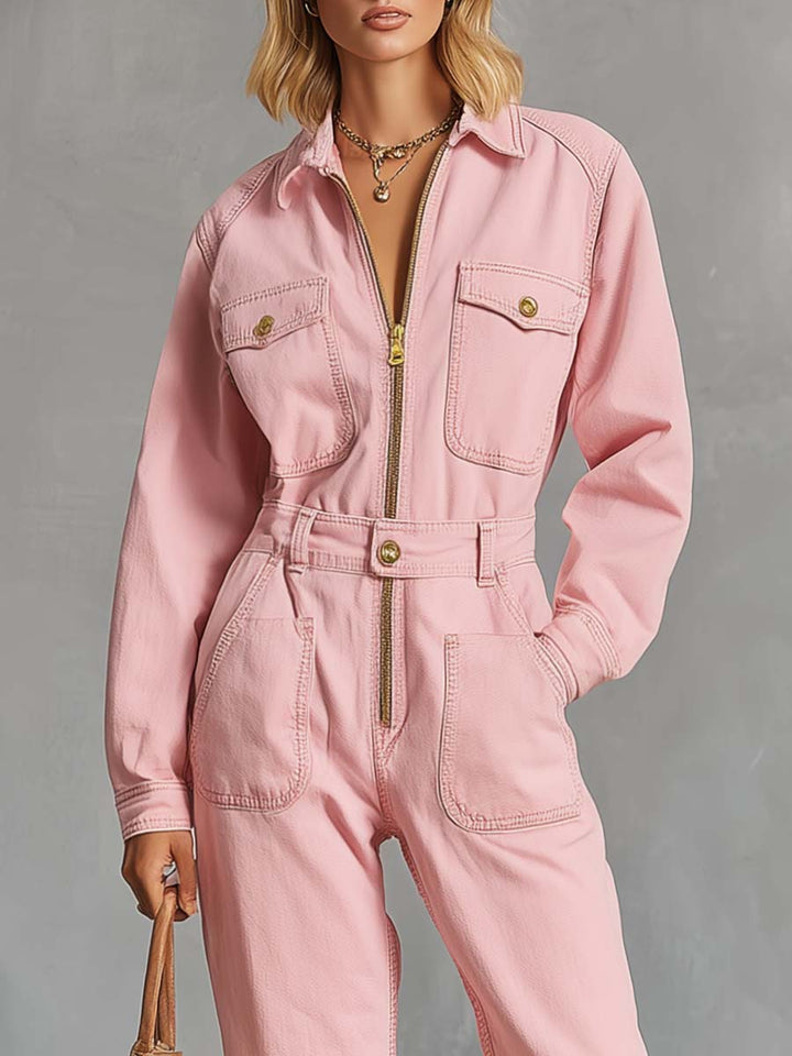 Angelika - Overall Western im Retro-Stil aus Jeansstoff mit Reißverschluss und Kragen