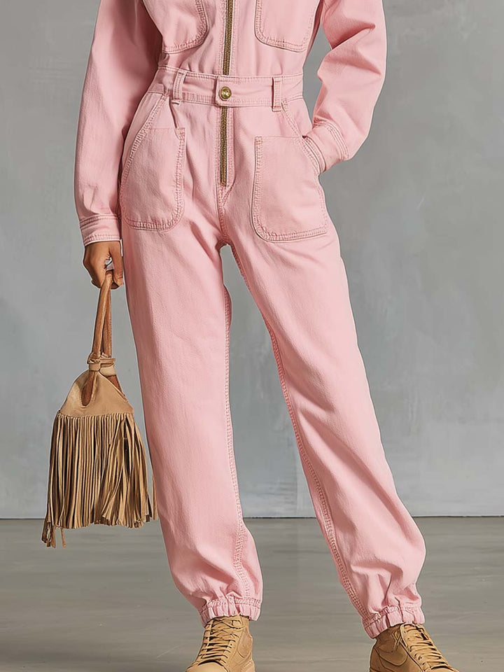 Angelika - Overall Western im Retro-Stil aus Jeansstoff mit Reißverschluss und Kragen