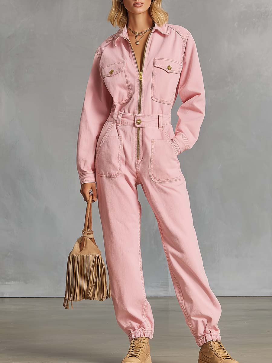 Angelika - Overall Western im Retro-Stil aus Jeansstoff mit Reißverschluss und Kragen
