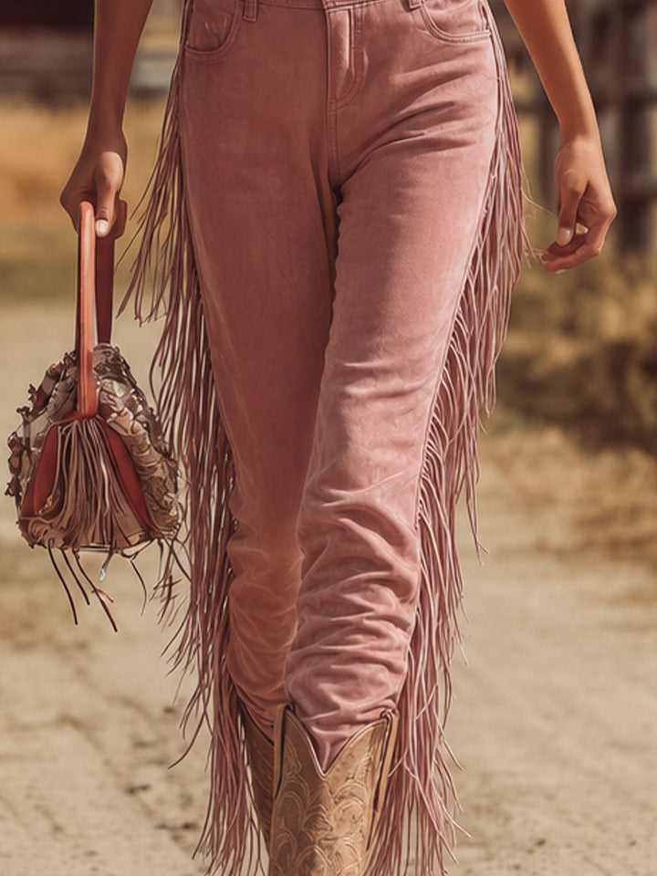 Leni - Overall Western im Retro-Stil aus Kunstwildleder mit Fransen und Kragen ärmellos