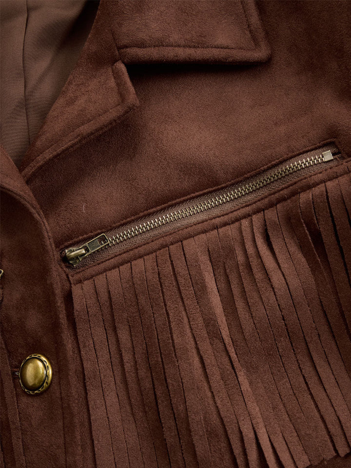 Philippa - Jacke Western im Retro-Stil aus Kunstwildleder mit Reißverschluss und Fransen