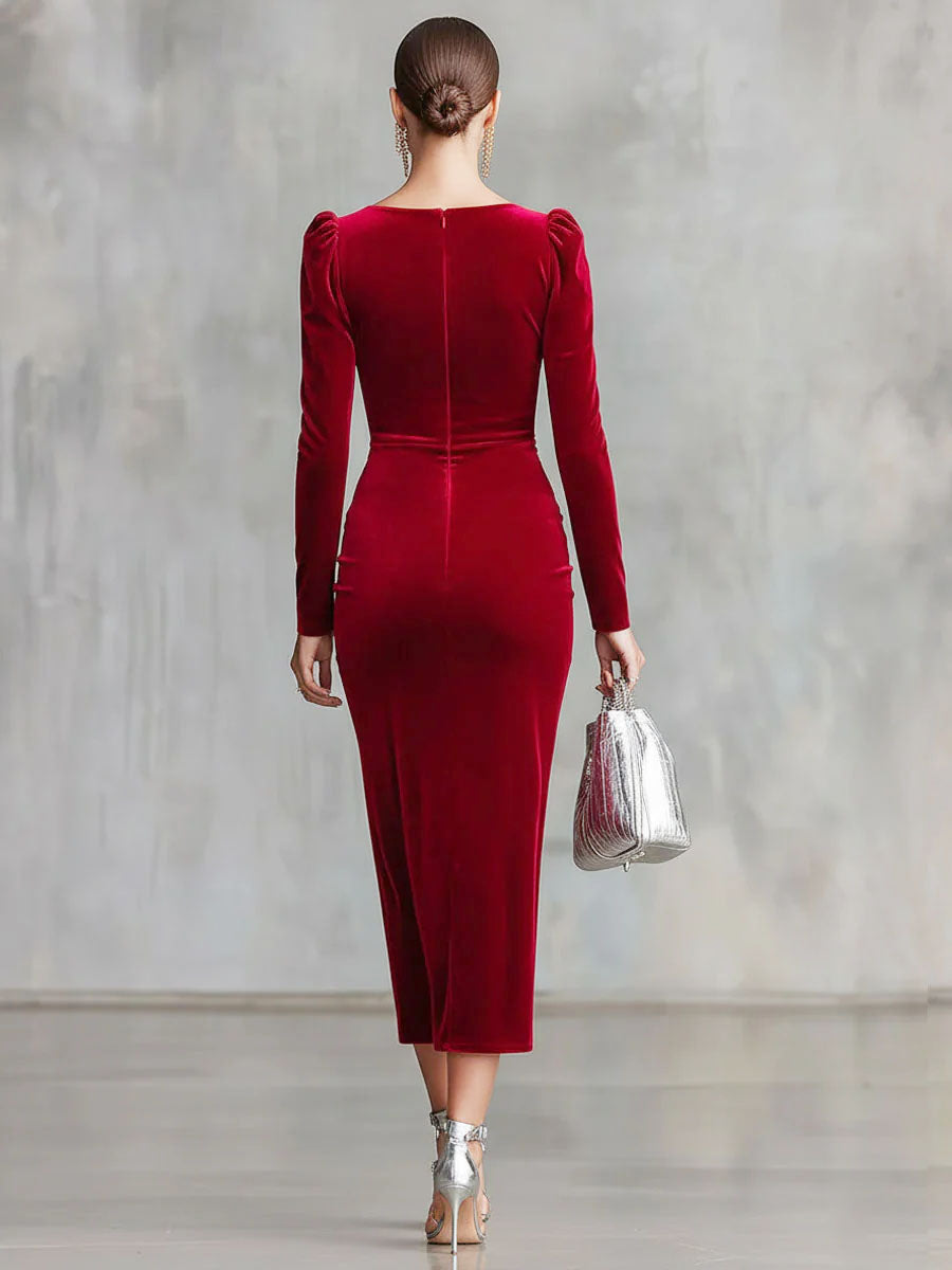 Livia - Elegantes Midikleid für besondere Abende aus Samt mit Kragen und Knöpfen