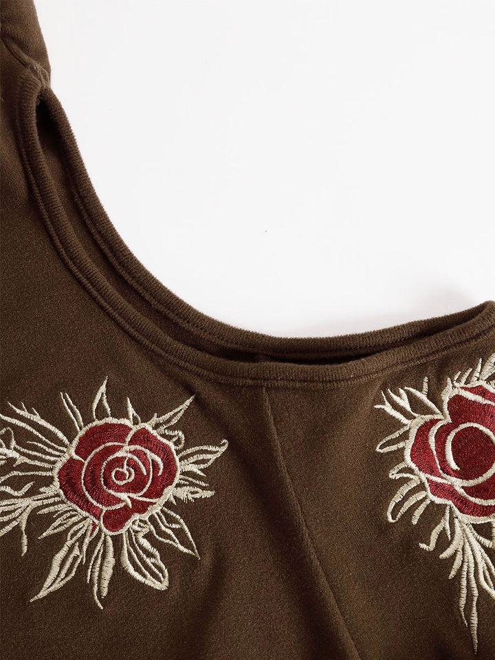Marion - Bluse Western für den Alltag aus Leinen Blumenmuster schulterfrei bestickt