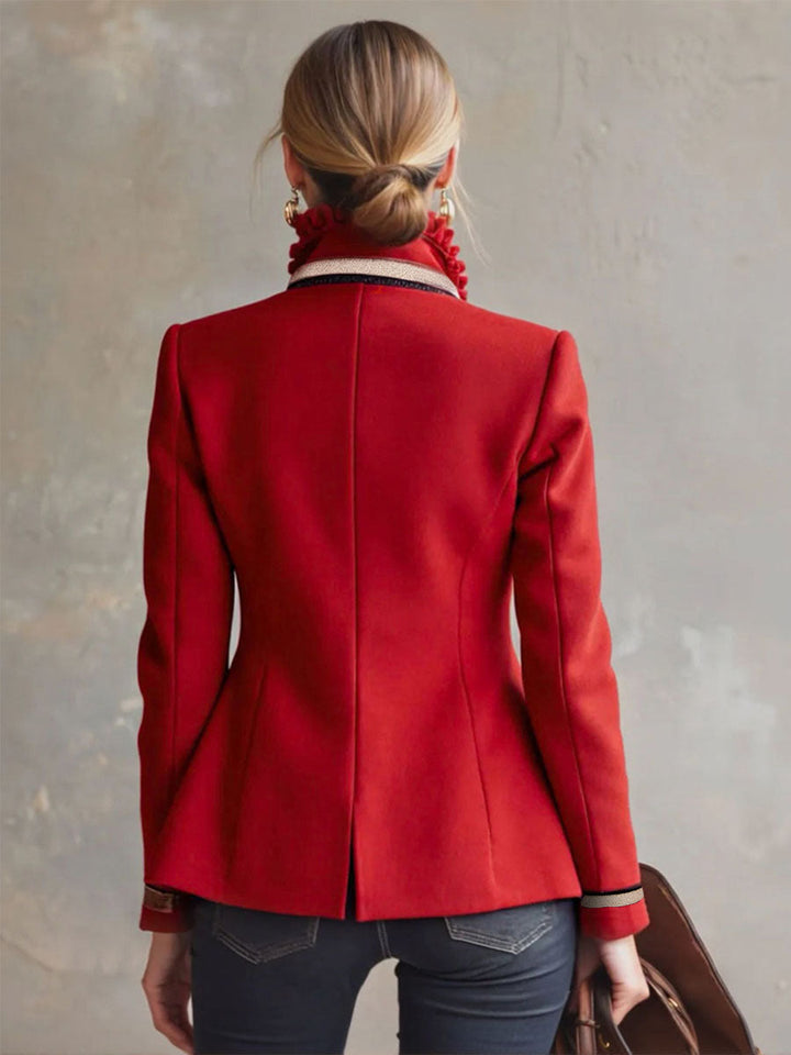 Mia - Jacke aus Leinen Blumenmuster mit Volants und Kragen bestickt