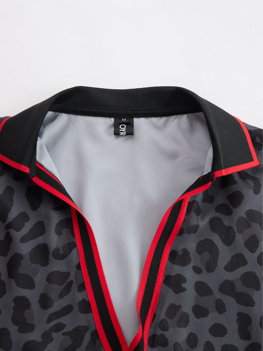 Henriette - Ensemble mit shorts sportlich aus Chiffon Leopardenmuster mit V-Ausschnitt