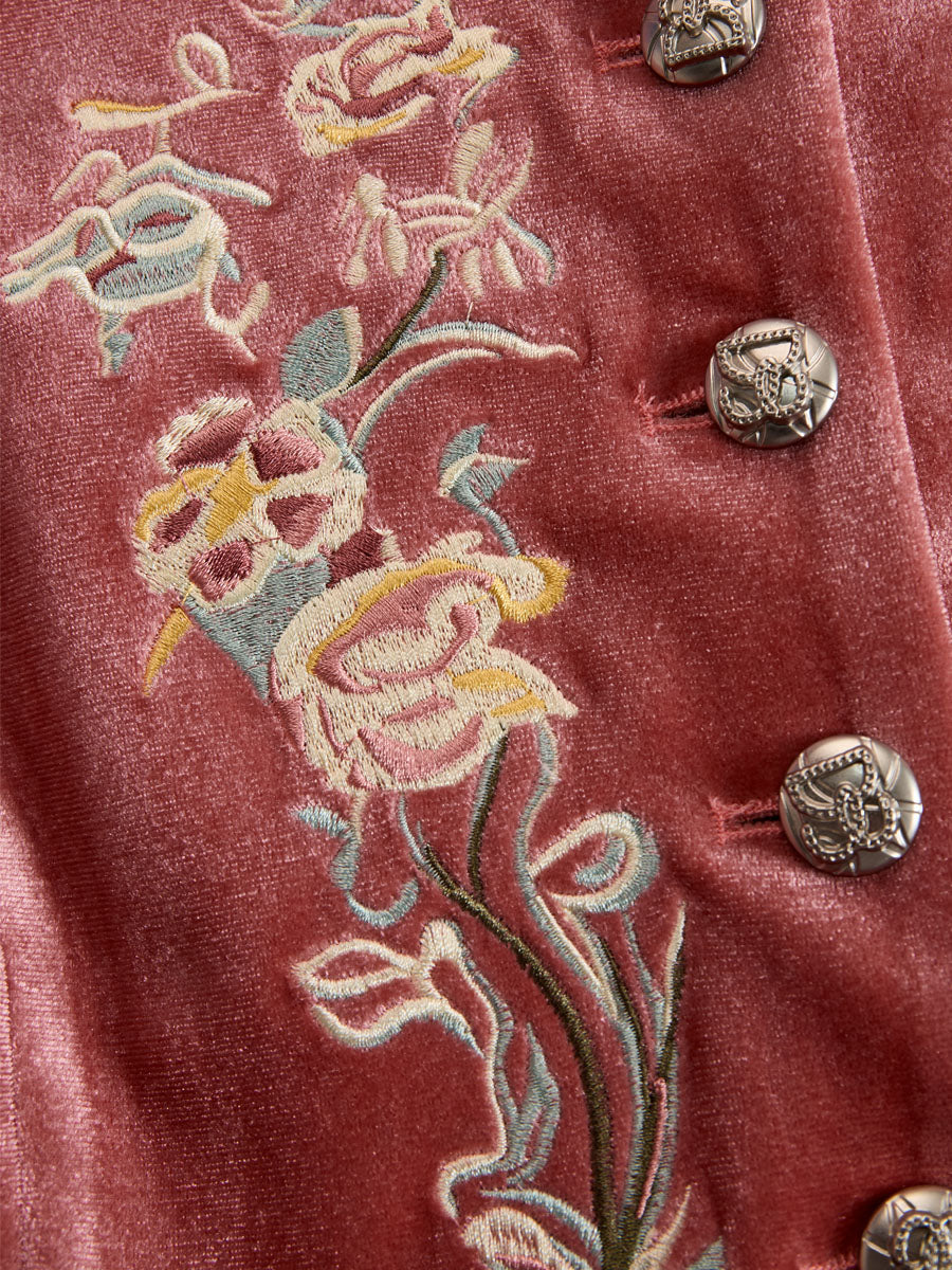 Vera - Jacke Western für den Urlaub aus Samt Blumenmuster mit Kragen bestickt