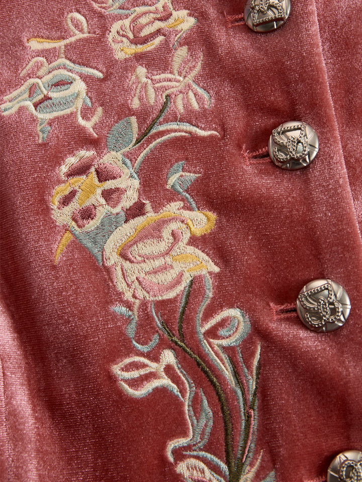 Vera - Jacke Western für den Urlaub aus Samt Blumenmuster mit Kragen bestickt