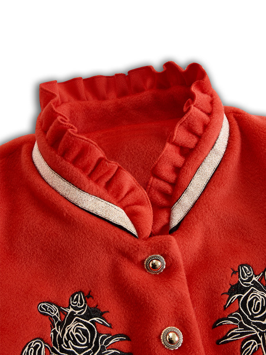 Mia - Jacke aus Leinen Blumenmuster mit Volants und Kragen bestickt