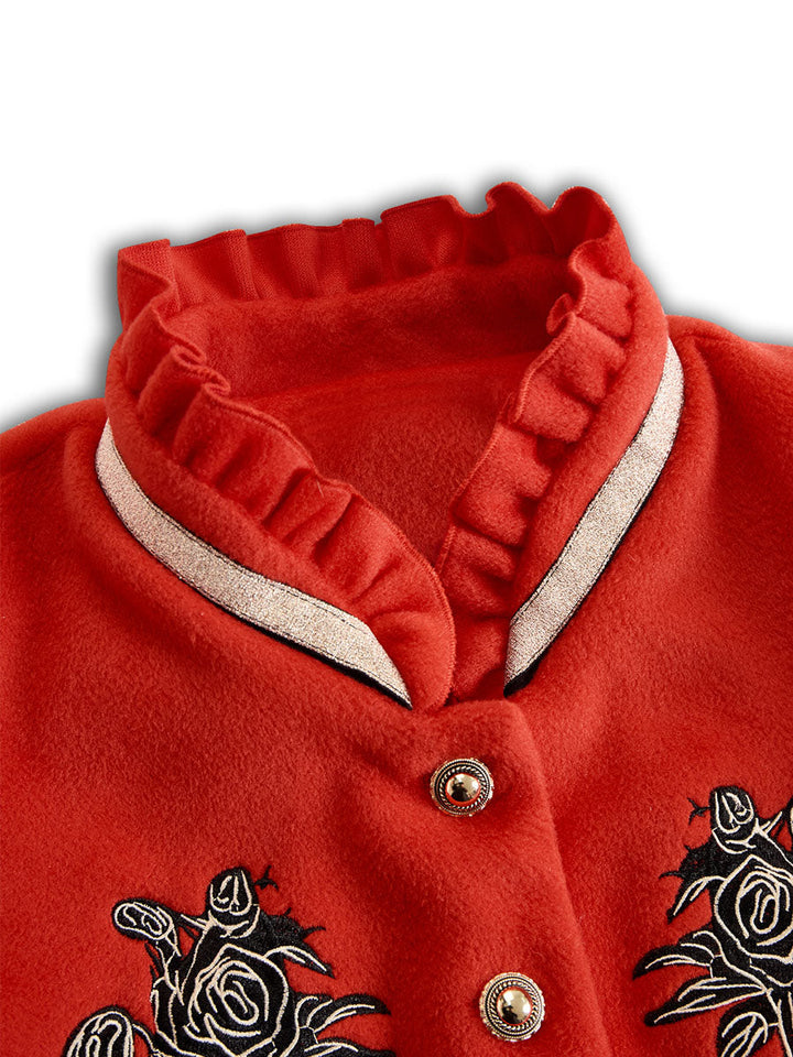 Mia - Jacke aus Leinen Blumenmuster mit Volants und Kragen bestickt