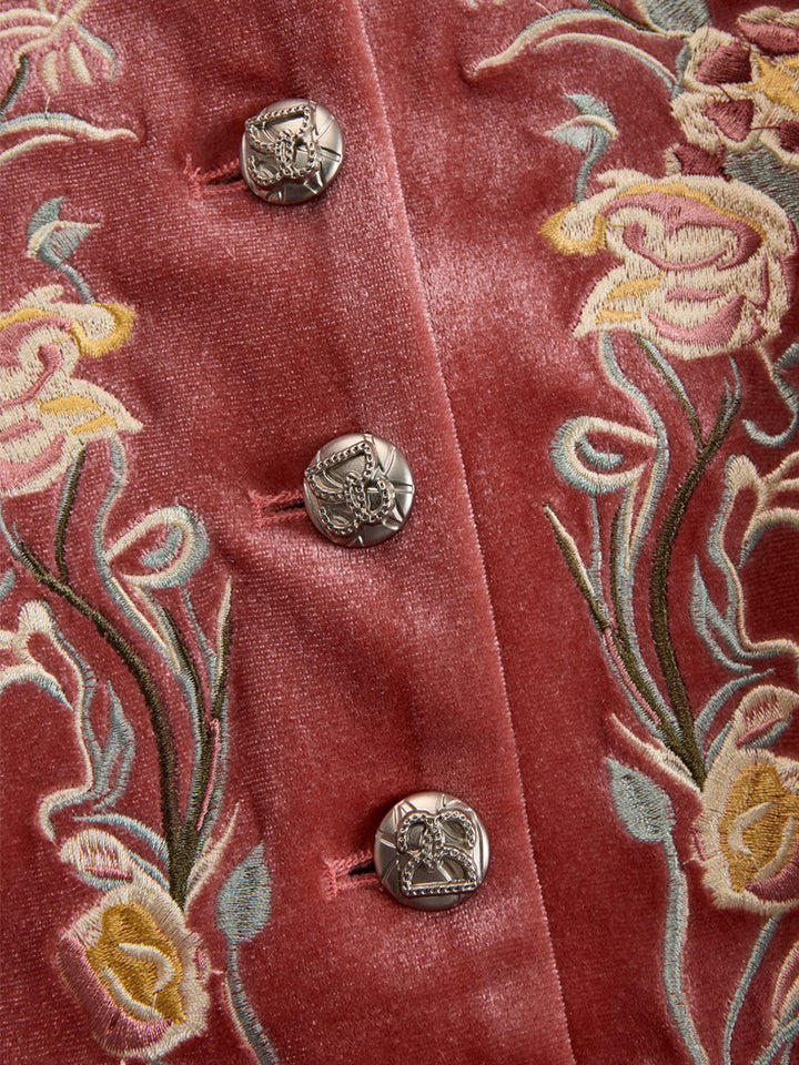 Vera - Jacke Western für den Urlaub aus Samt Blumenmuster mit Kragen bestickt