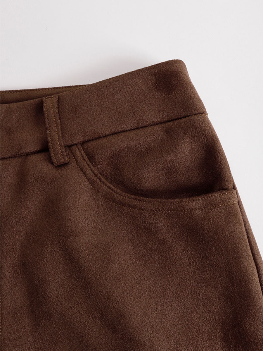 Agnes - Hose Western für den Urlaub aus Kunstwildleder Blumenmuster mit Taschen und Stickerei