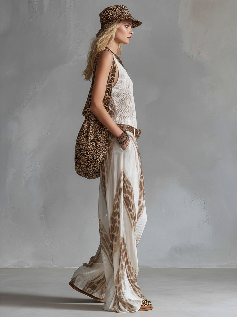 Kira - Elegantes Hosen-Ensemble Western aus Chiffon mit Einsätzen und durchbrochenen Details