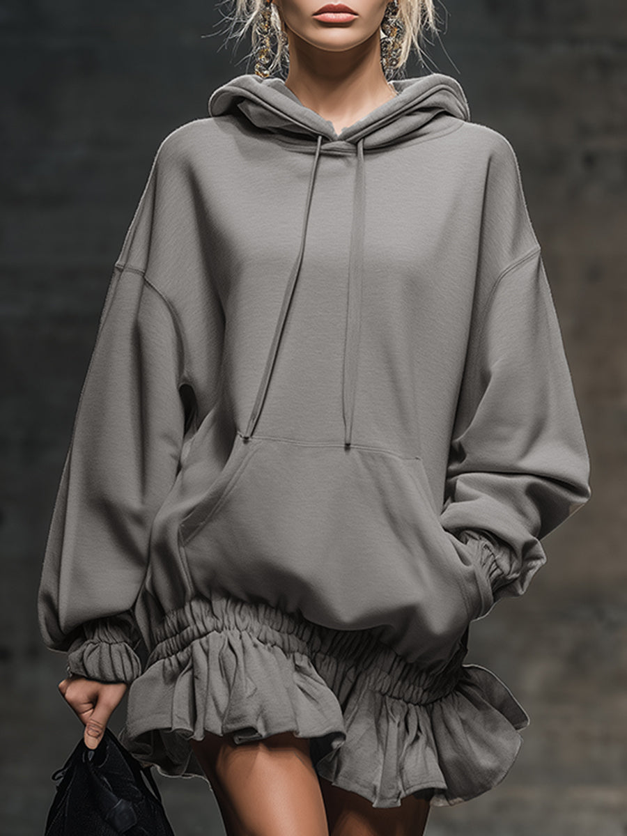 Anouk - Minikleid lässig sportlich aus technischem Gewebe mit Volants und Kapuze