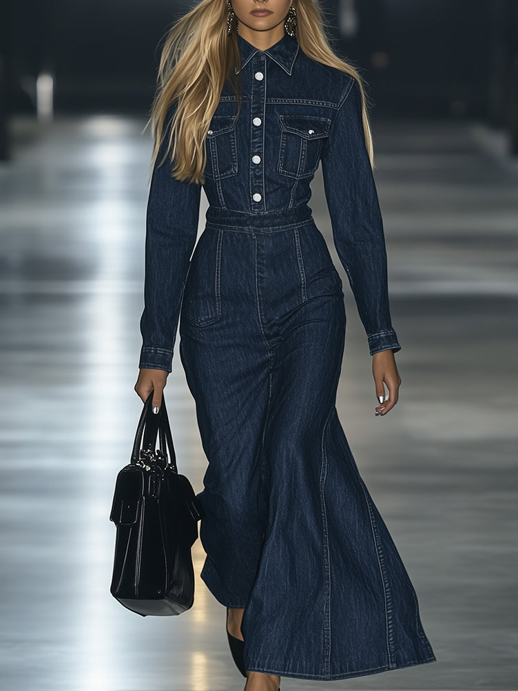 Elisabeth - Maxikleid lässig Retro aus Jeansstoff