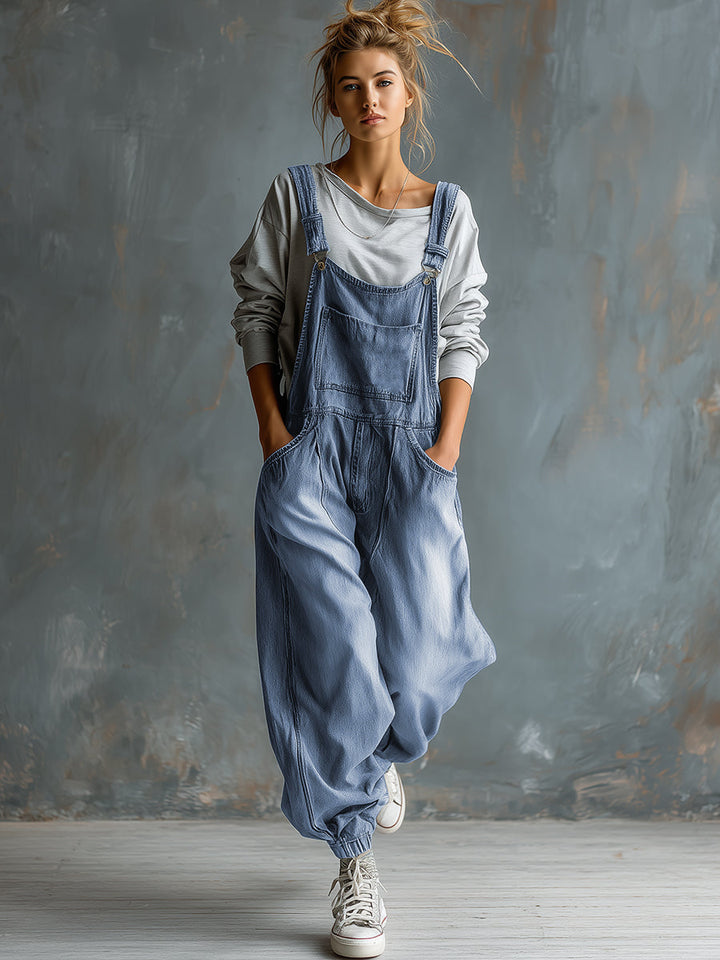 Elisabeth - Latzhose lässig Retro aus Jeansstoff mit Taschen