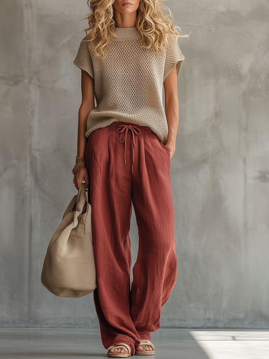 Wiebke - Ensemble mit shorts Western im Retro-Stil aus Leinen mit Linie feminin