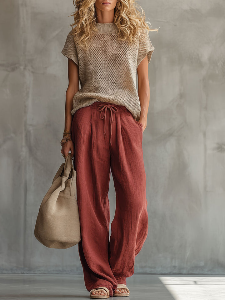 Wiebke - Ensemble mit shorts Western im Retro-Stil aus Leinen mit Linie feminin
