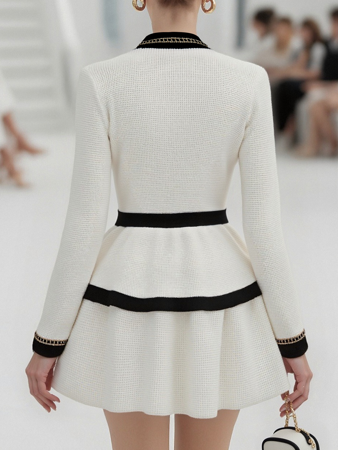Zara - Elegantes Rock-Ensemble aus Strick gestreift mit Kragen plissiert